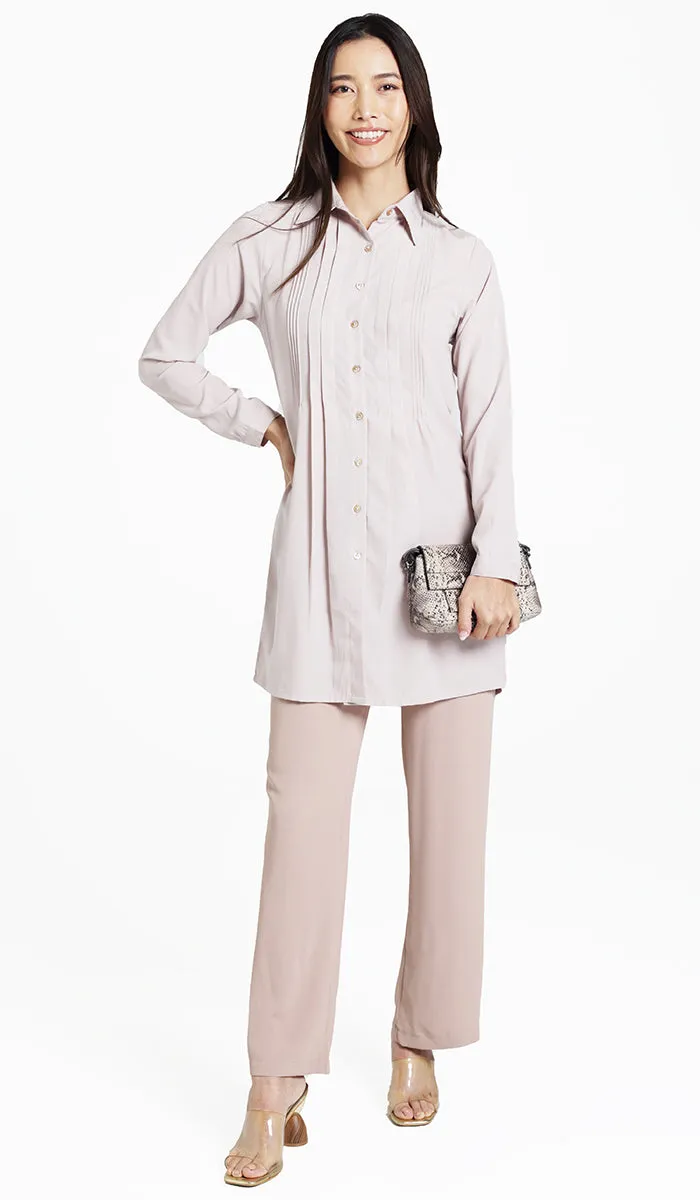 Hanane Pleated Button Down Tunic Dress - Blush