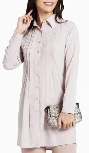 Hanane Pleated Button Down Tunic Dress - Blush