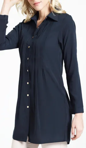 Hanane Pleated Button Down Tunic Dress - Dark Teal