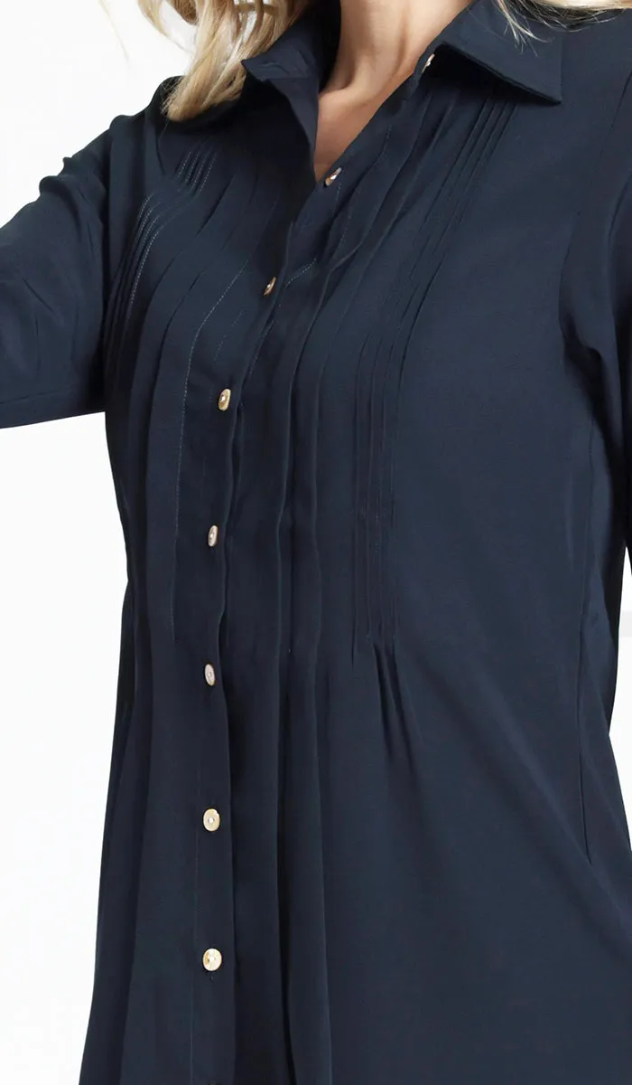 Hanane Pleated Button Down Tunic Dress - Dark Teal