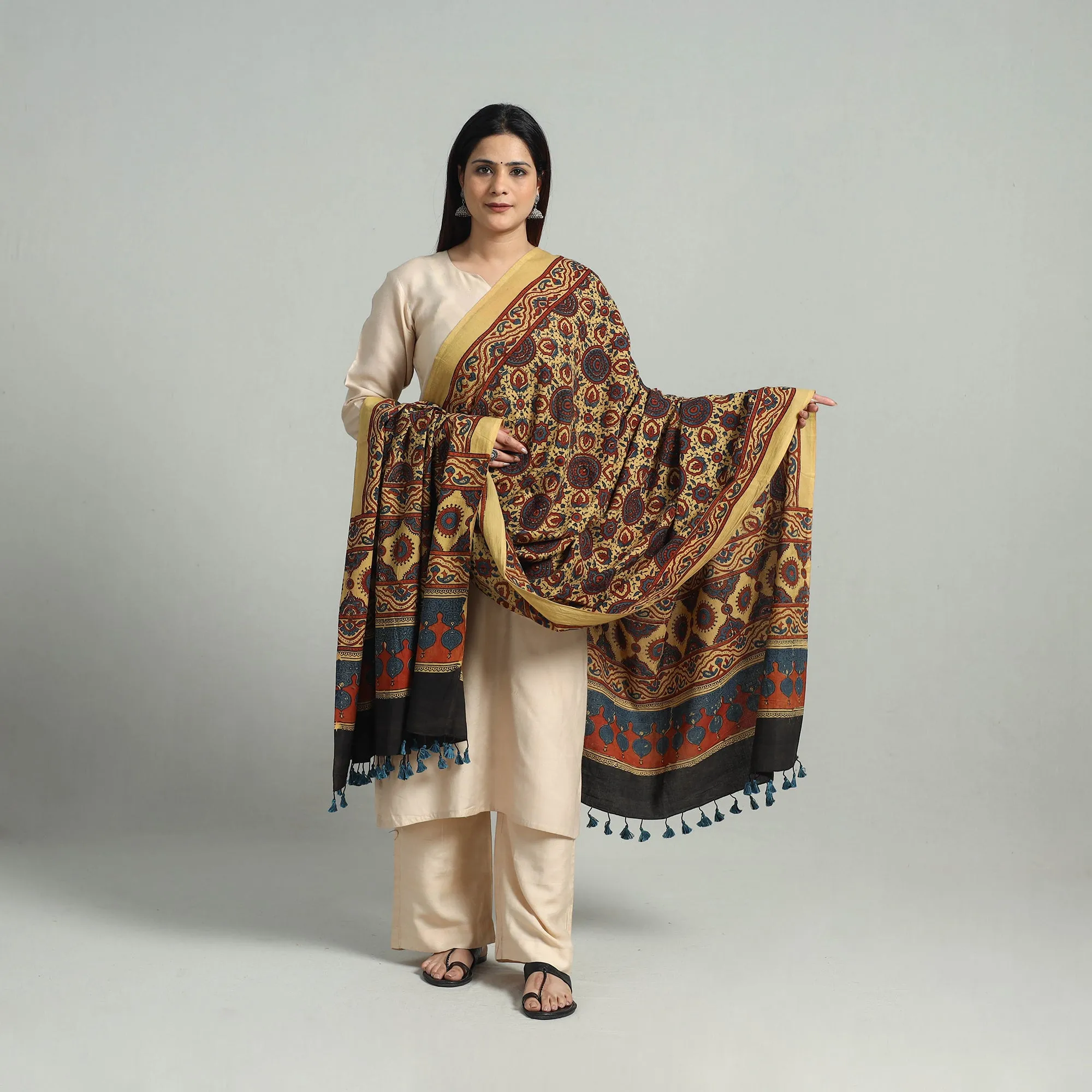 Hand Block Printed Cotton Ajrakh Dupatta 06