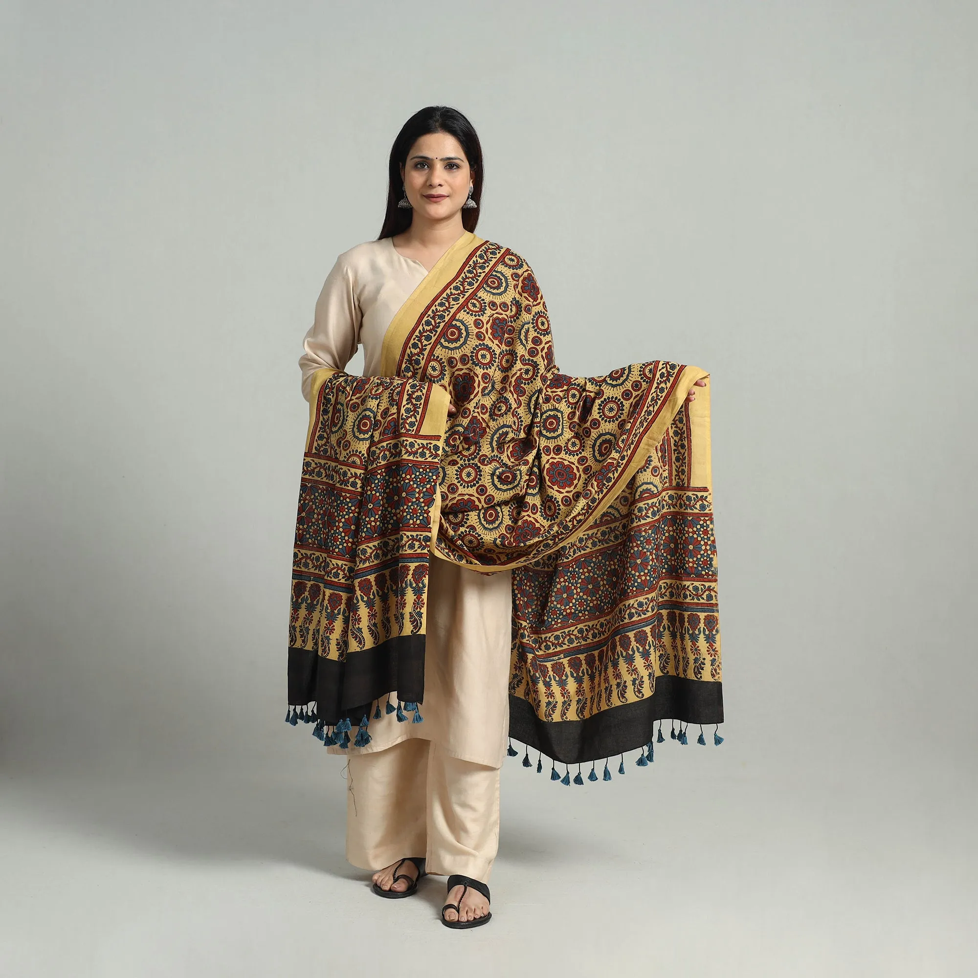 Hand Block Printed Cotton Ajrakh Dupatta 08