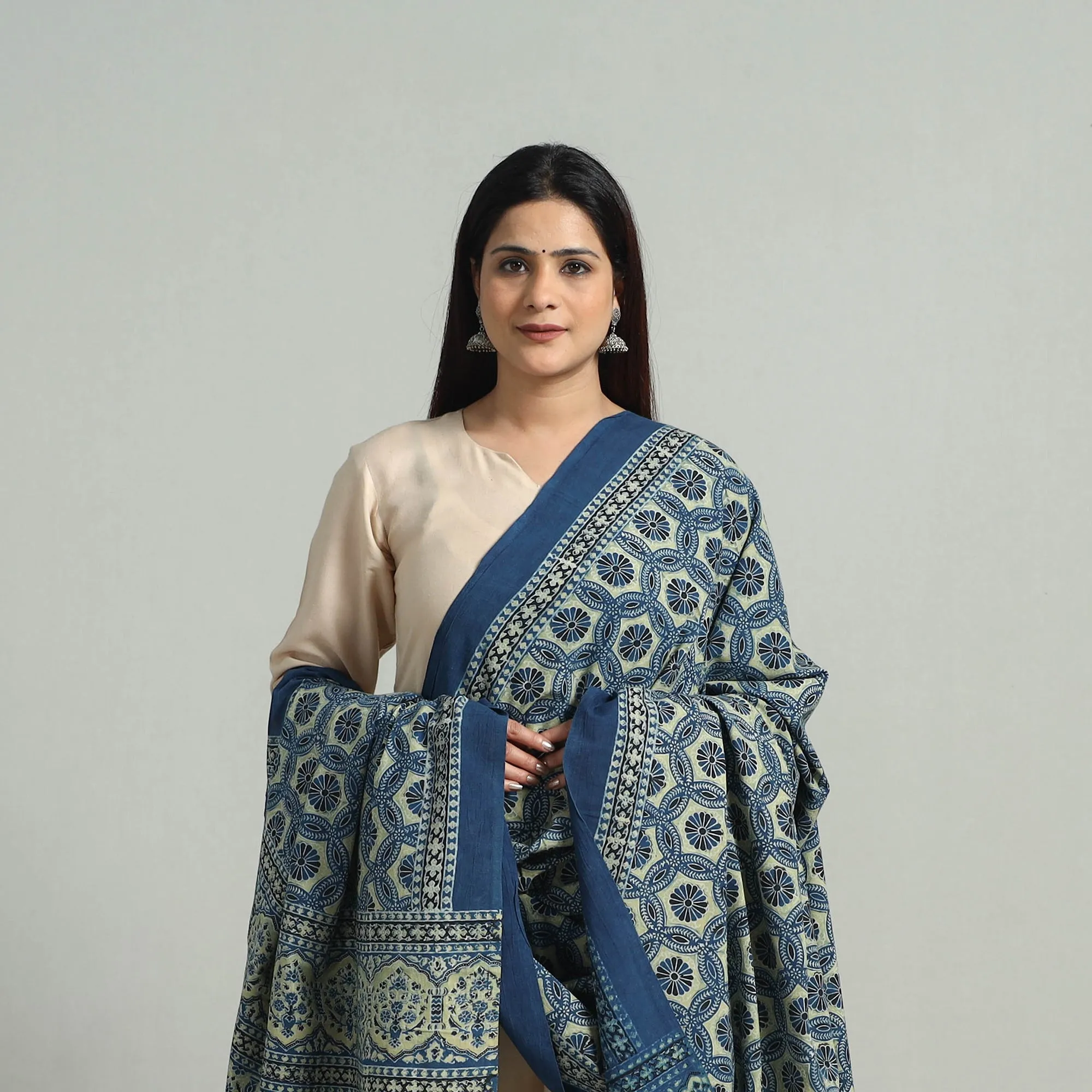 Hand Block Printed Cotton Ajrakh Dupatta 14