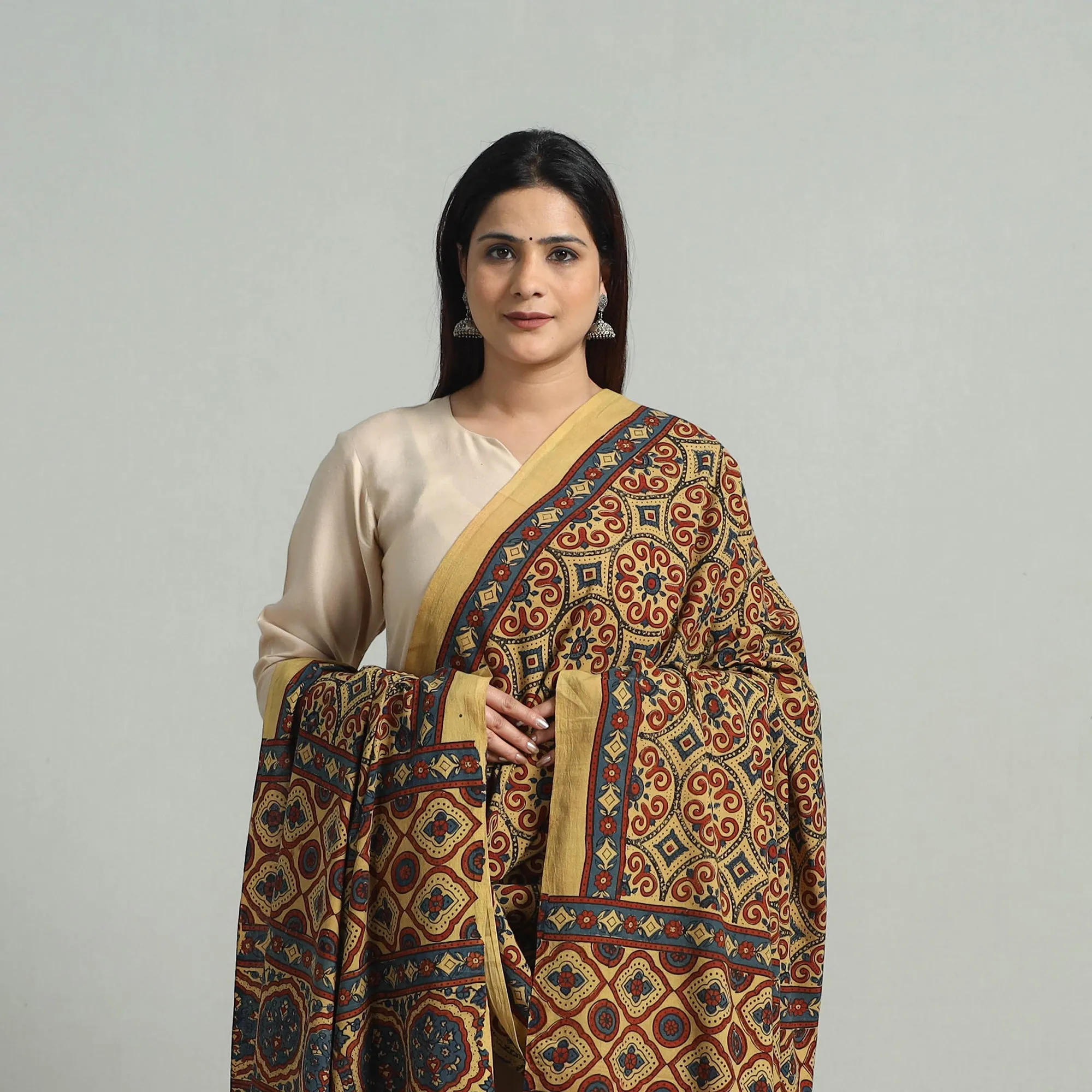 Hand Block Printed Cotton Ajrakh Dupatta 15