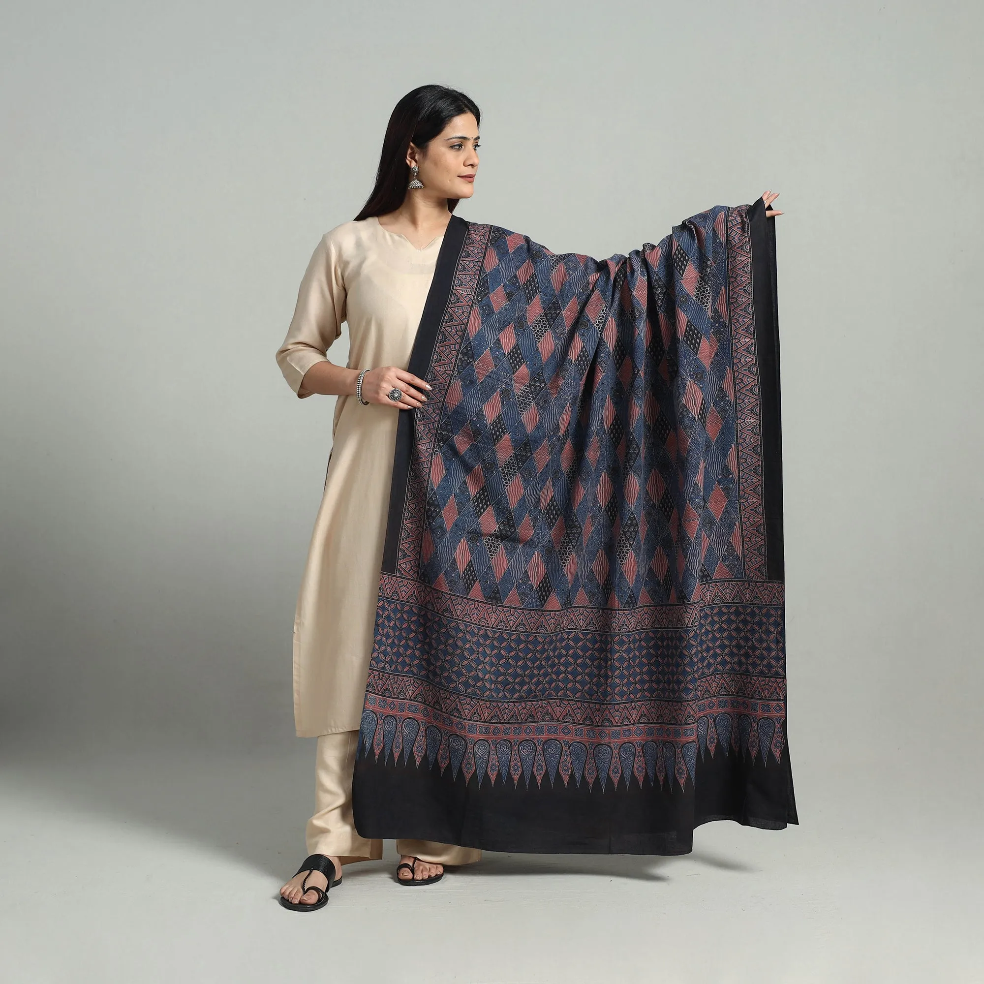 Hand Block Printed Cotton Ajrakh Dupatta 18