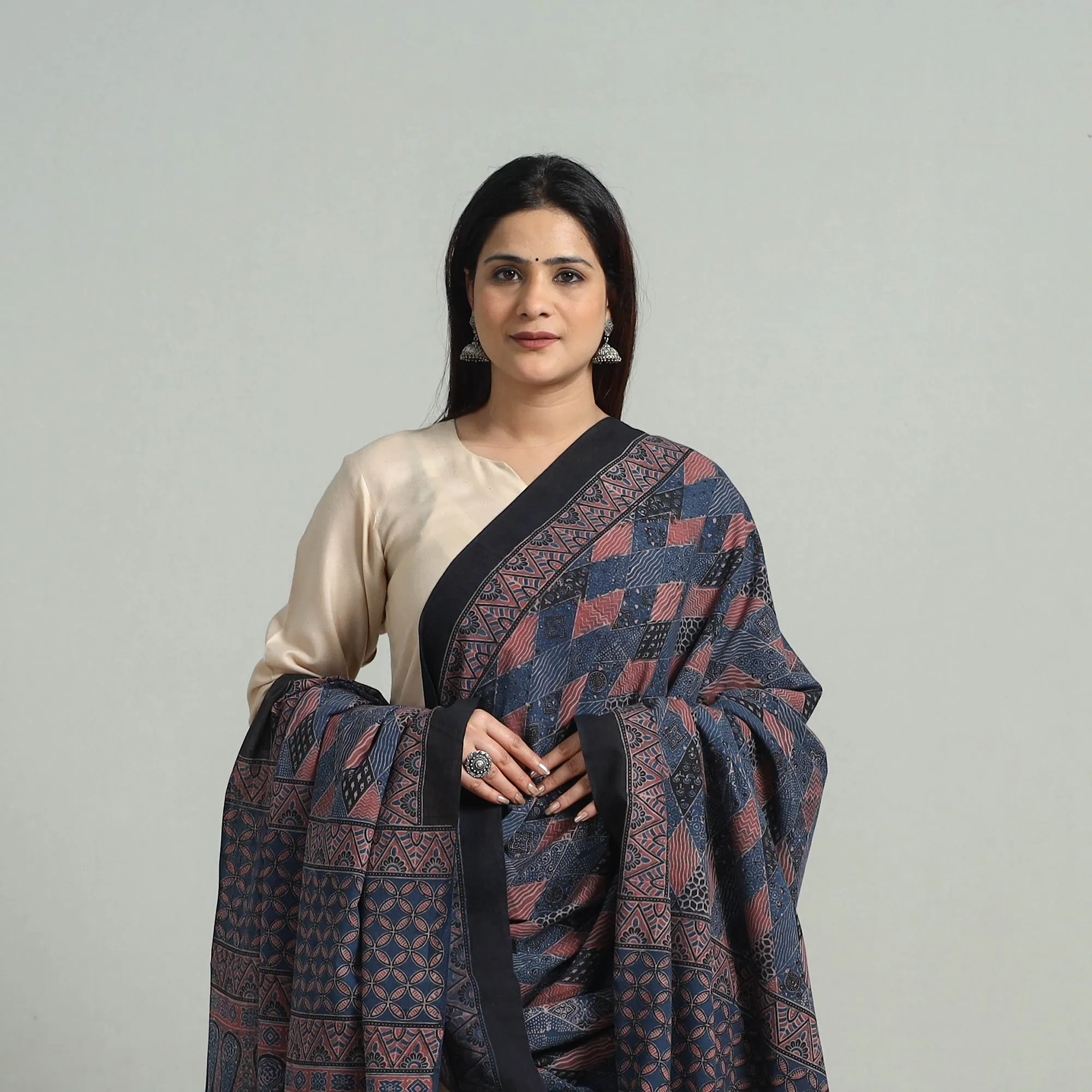 Hand Block Printed Cotton Ajrakh Dupatta 18