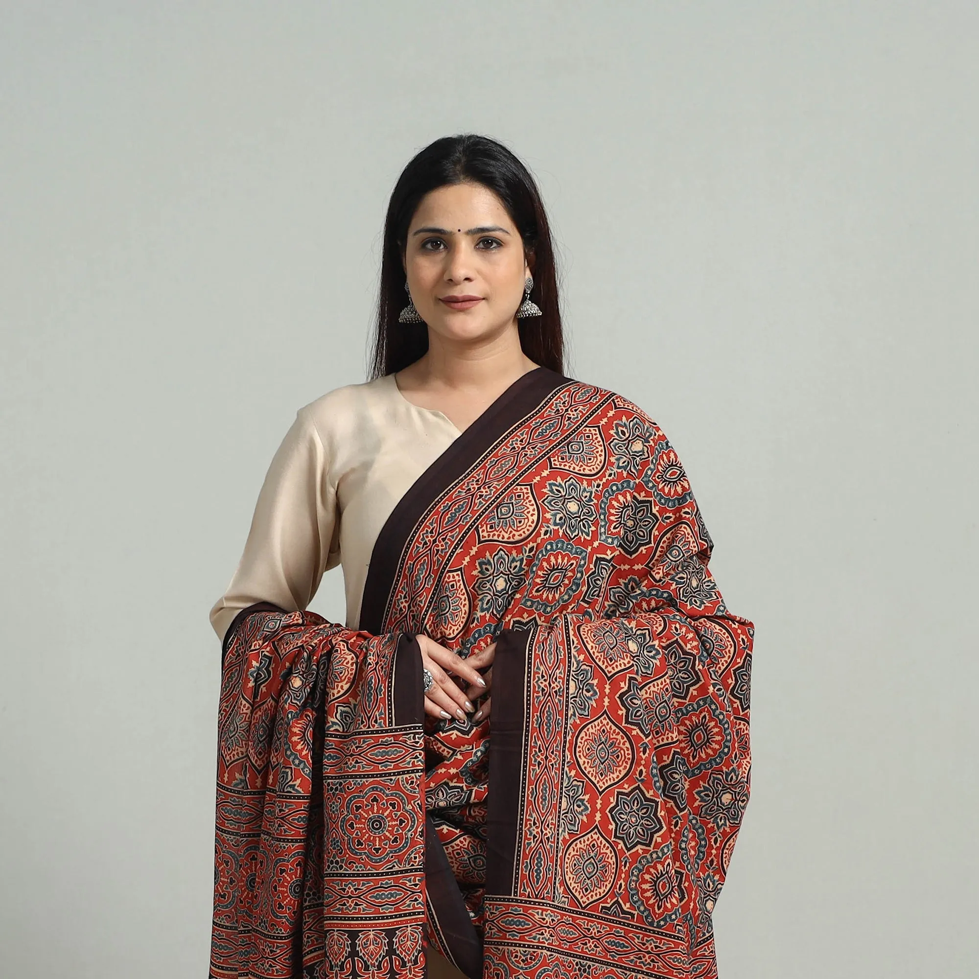 Hand Block Printed Cotton Ajrakh Dupatta 25