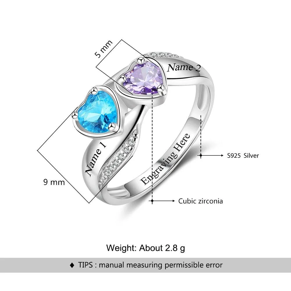 Heart Birthstone Engraved Ring for Women - Promise Ring for Women - Sterling Silver Jewelry for Women