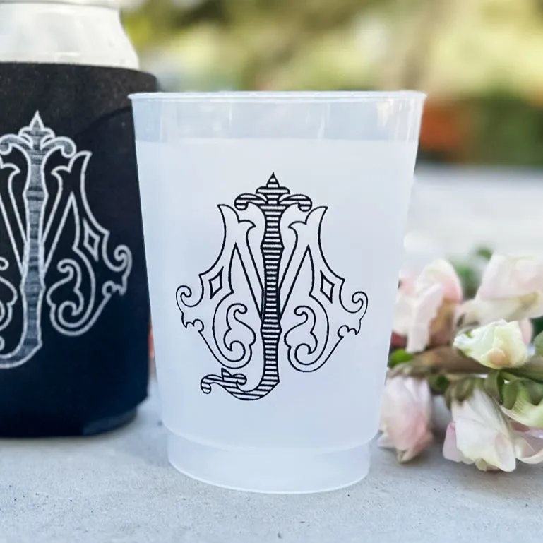 Interlocking Black Ink Monogram Cups