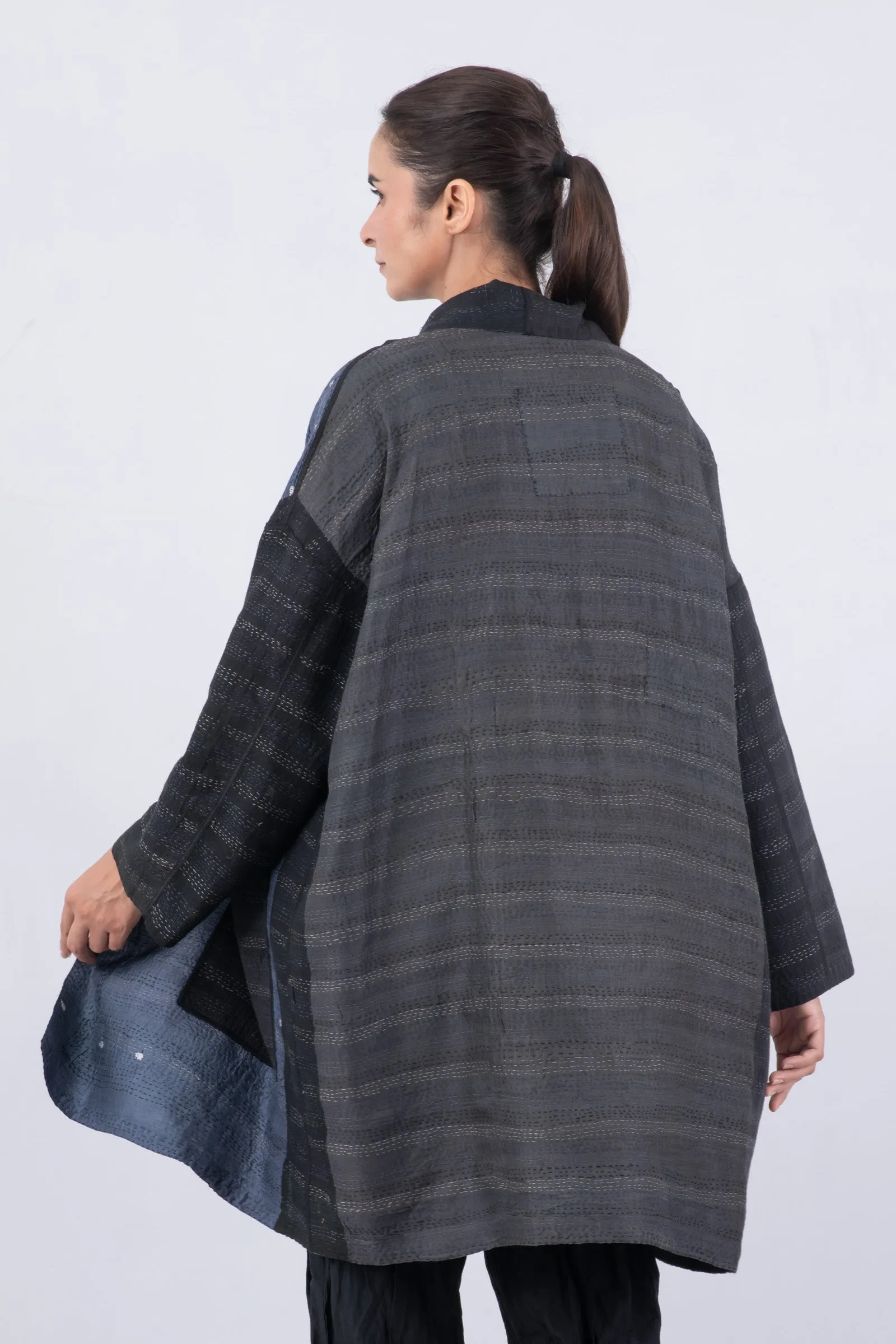 JAIPUR PATCH KANTHA HAORI JACKET - jp2068-blk -