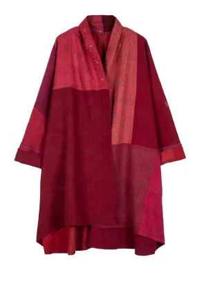 JAIPUR PATCH KANTHA KIMONO LONG JKT - jp4005-red -