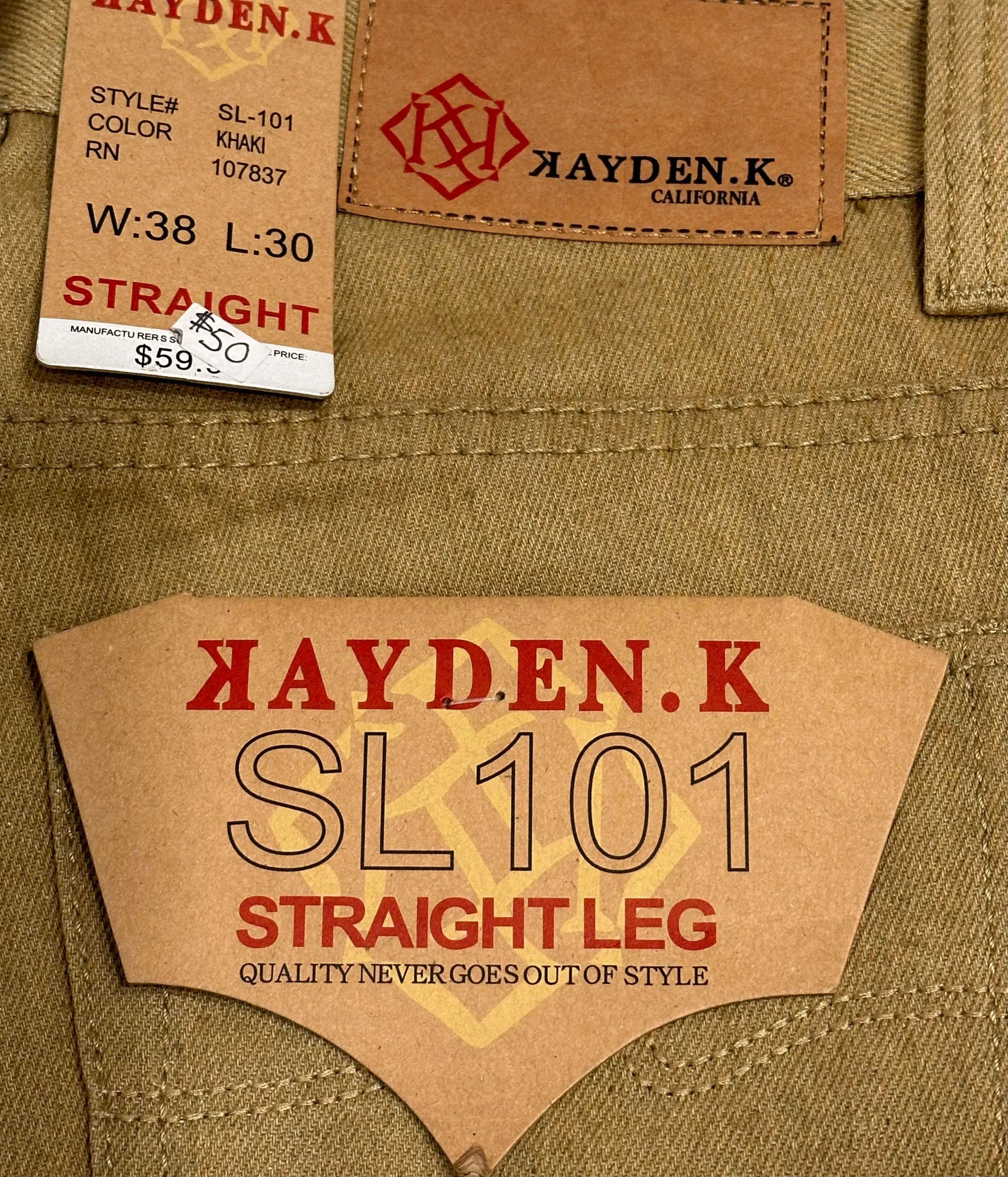 *KAYDEN* (KHAKI) *STRAIGHT LEG* DENIM FOR MEN (38”X30”)