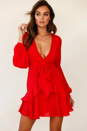 Kerry Layered Balloon Sleeve Dress Red