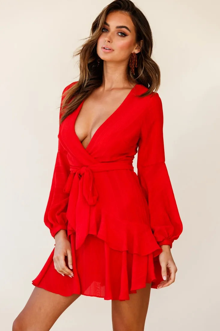 Kerry Layered Balloon Sleeve Dress Red