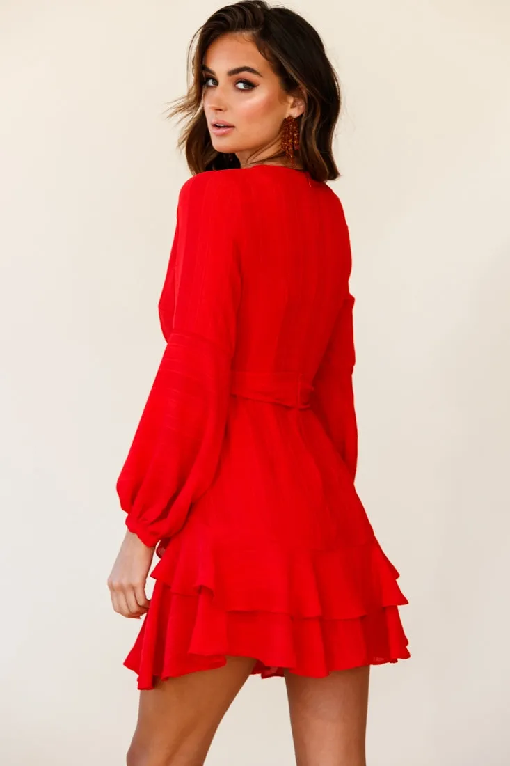 Kerry Layered Balloon Sleeve Dress Red