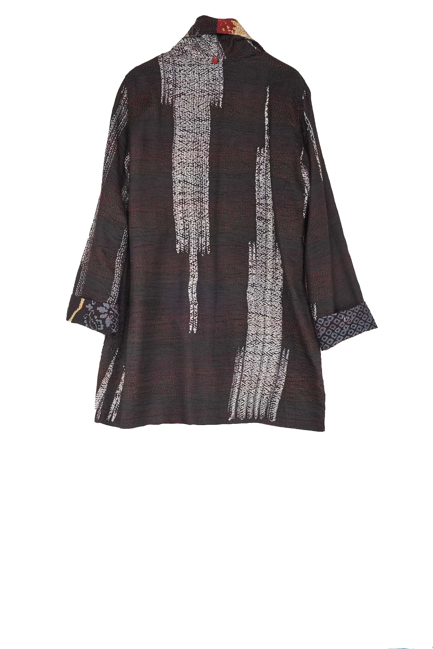 KIMONO PRINT KANTHA POCKET JKT - kp2002-blk -