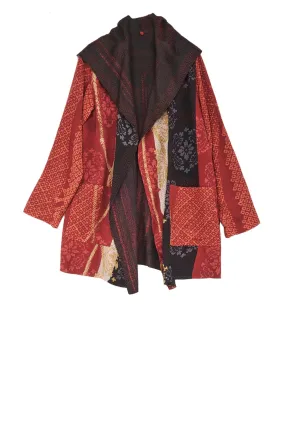 KIMONO PRINT KANTHA POCKET JKT - kp2002-red -