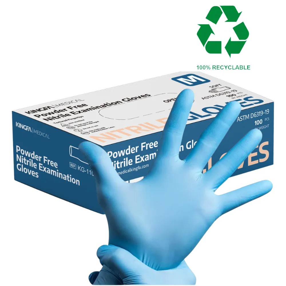 Kingfa Blue Nitrile Disposable Gloves (3.5 mil) 100 Gloves/Box - 100% Recyclable