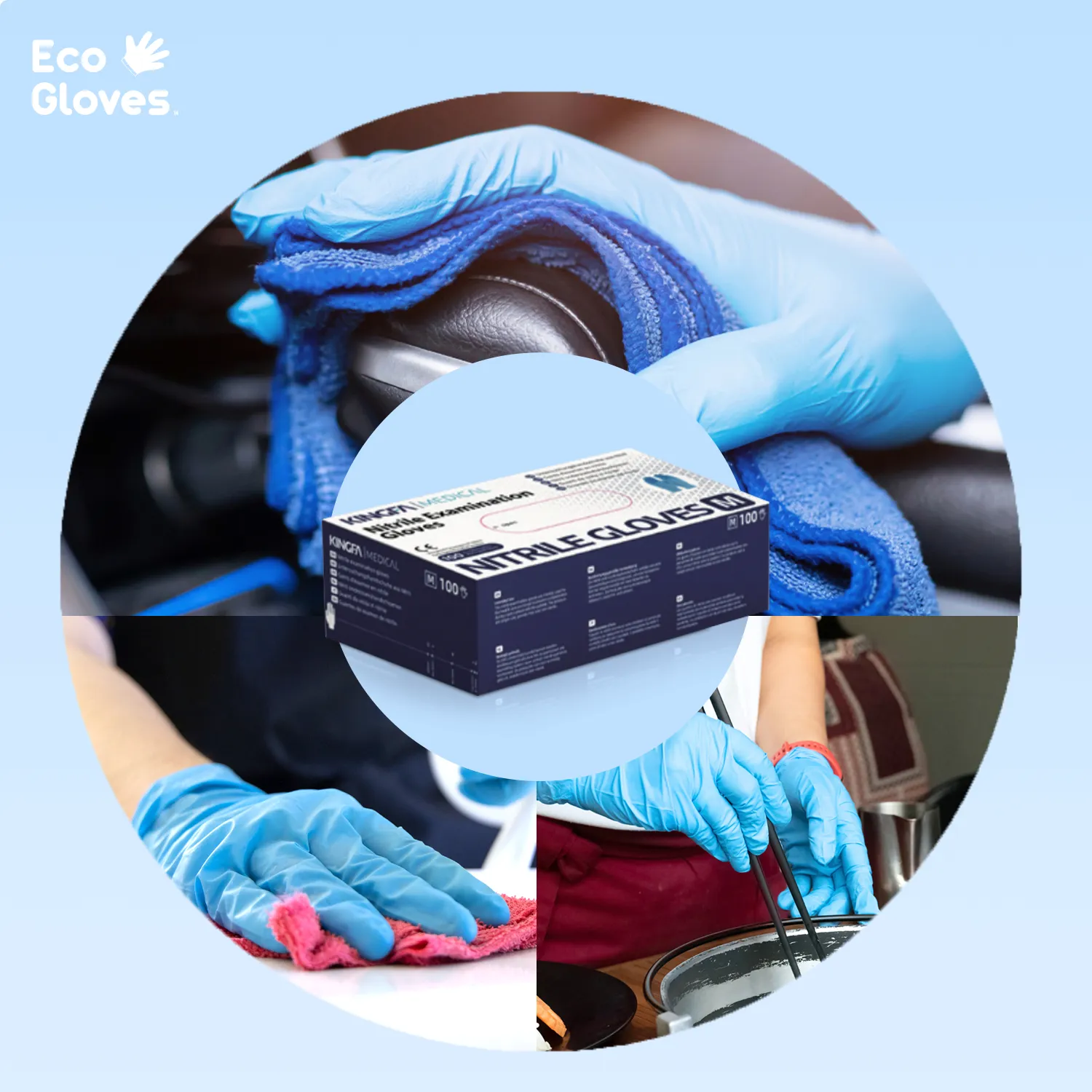 Kingfa Blue Nitrile Disposable Gloves (3.5 mil) 100 Gloves/Box - 100% Recyclable