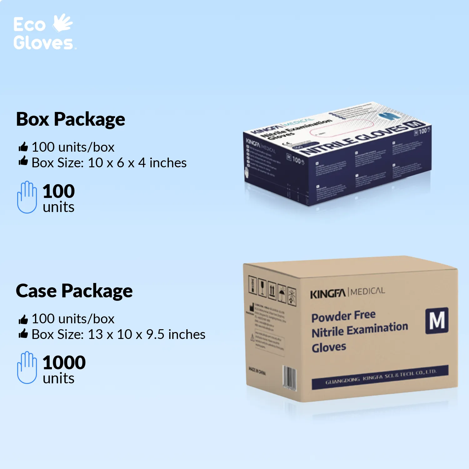 Kingfa Blue Nitrile Disposable Gloves (3.5 mil) 100 Gloves/Box - 100% Recyclable