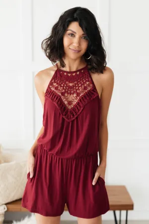 Lace Topped Romper In Wine