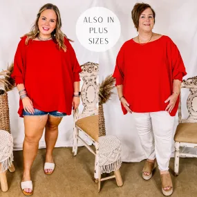 Last Chance Size Small (oversized) | Growing and Glowing Smocked 3/4 Sleeve Oversized Blouse in Red