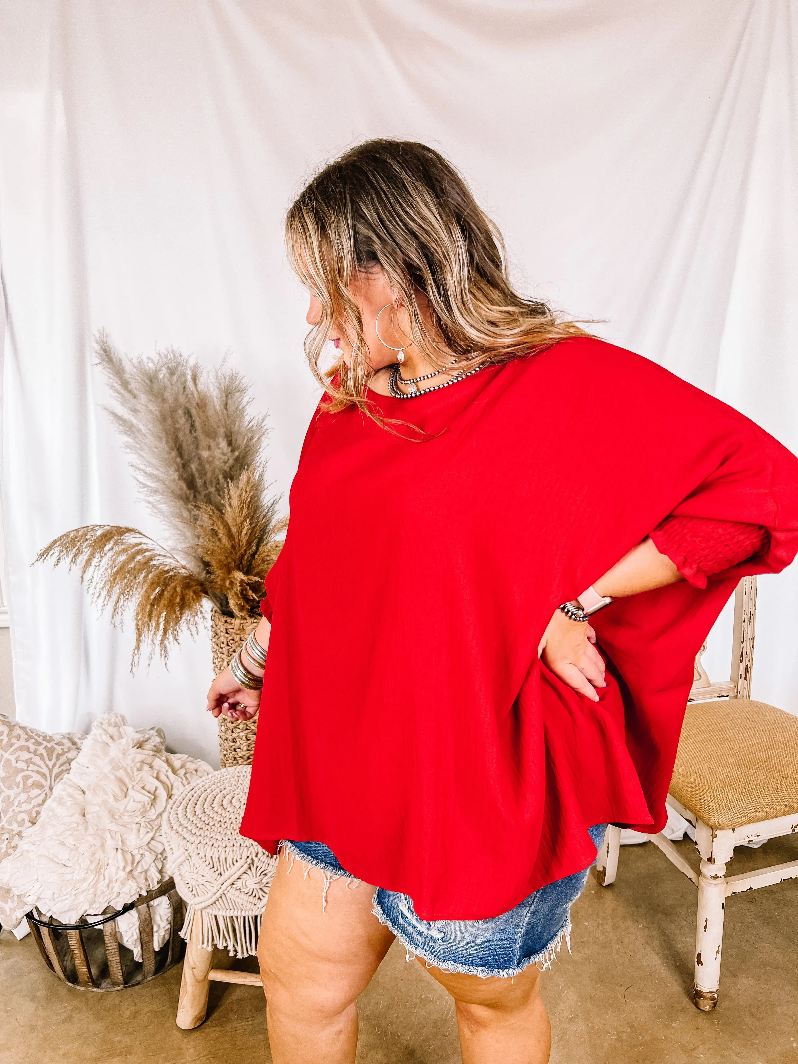 Last Chance Size Small (oversized) | Growing and Glowing Smocked 3/4 Sleeve Oversized Blouse in Red