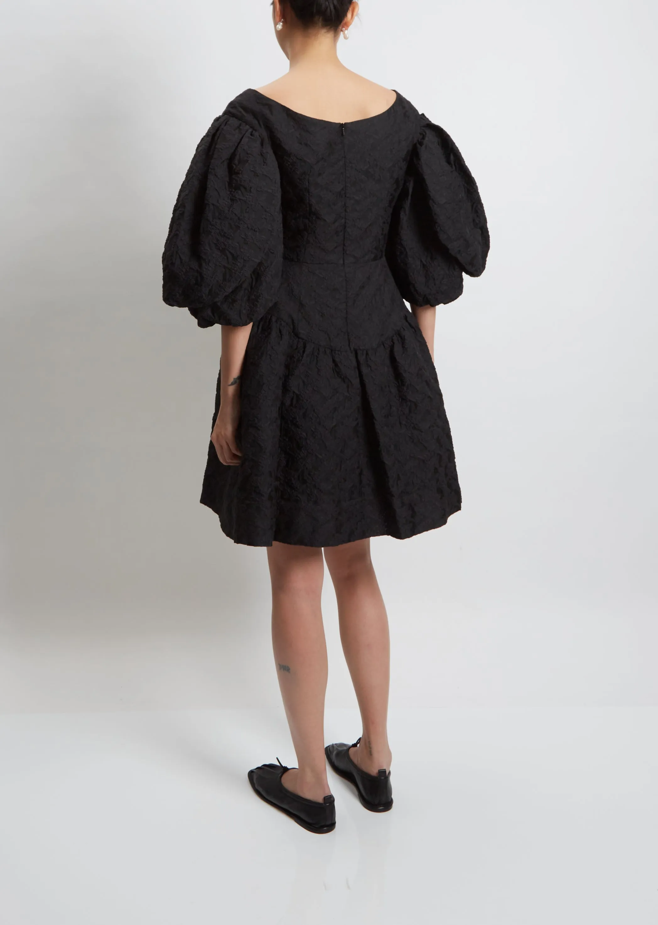 Layered Puff Sleeve Dress — Black