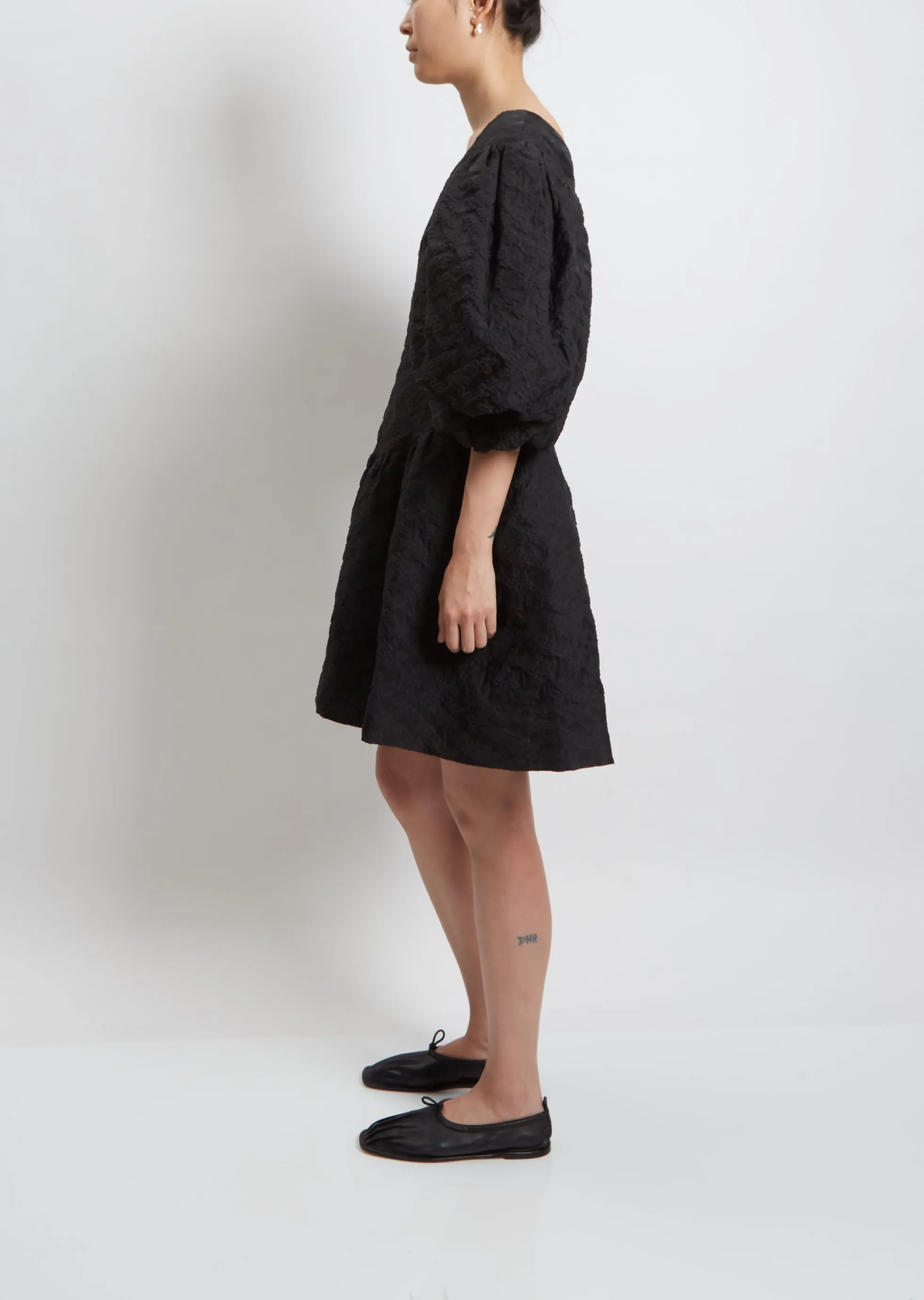 Layered Puff Sleeve Dress — Black