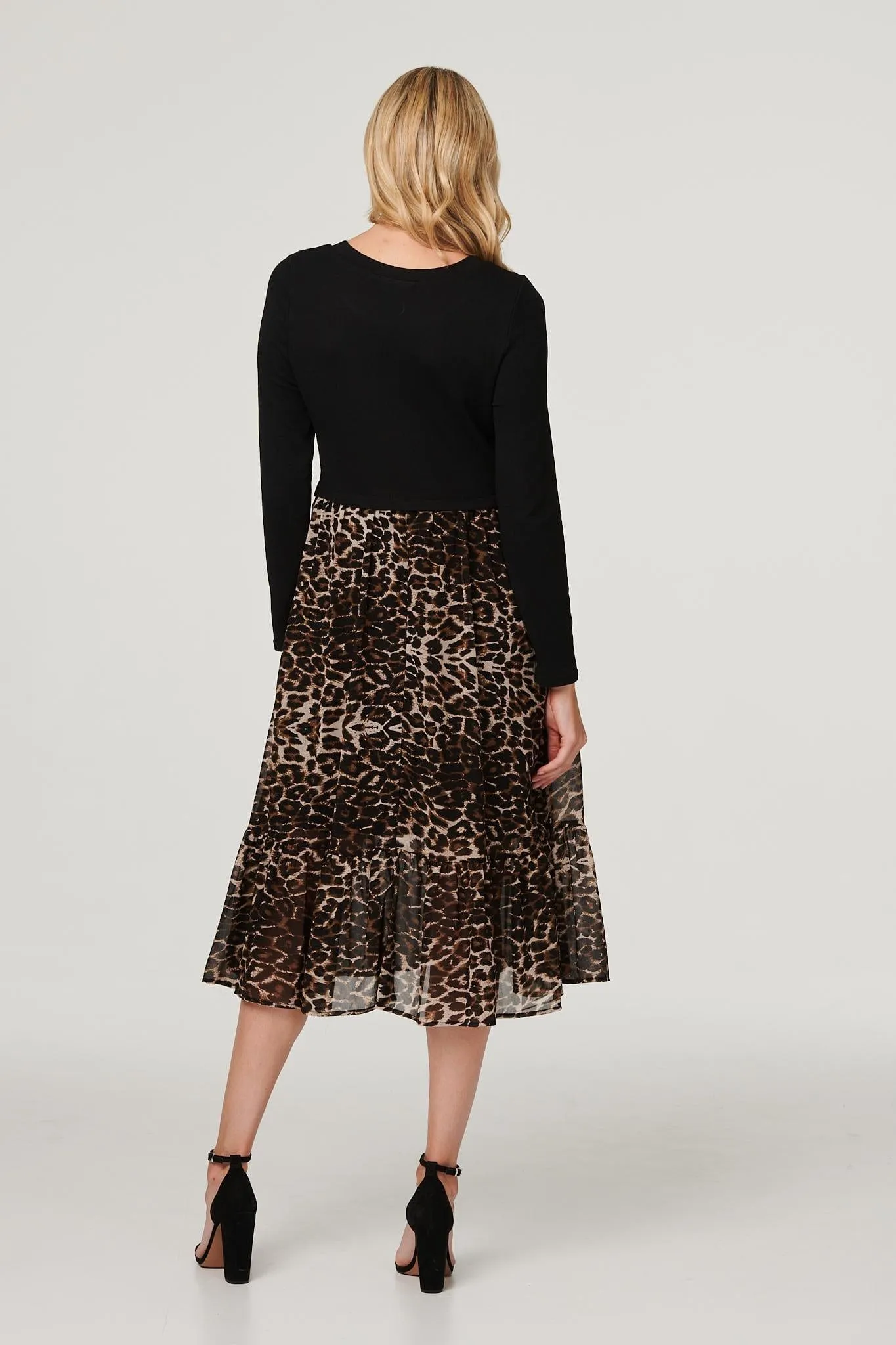 Leopard Print Tiered Midi Dress