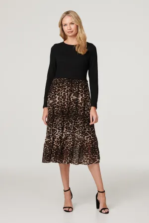 Leopard Print Tiered Midi Dress