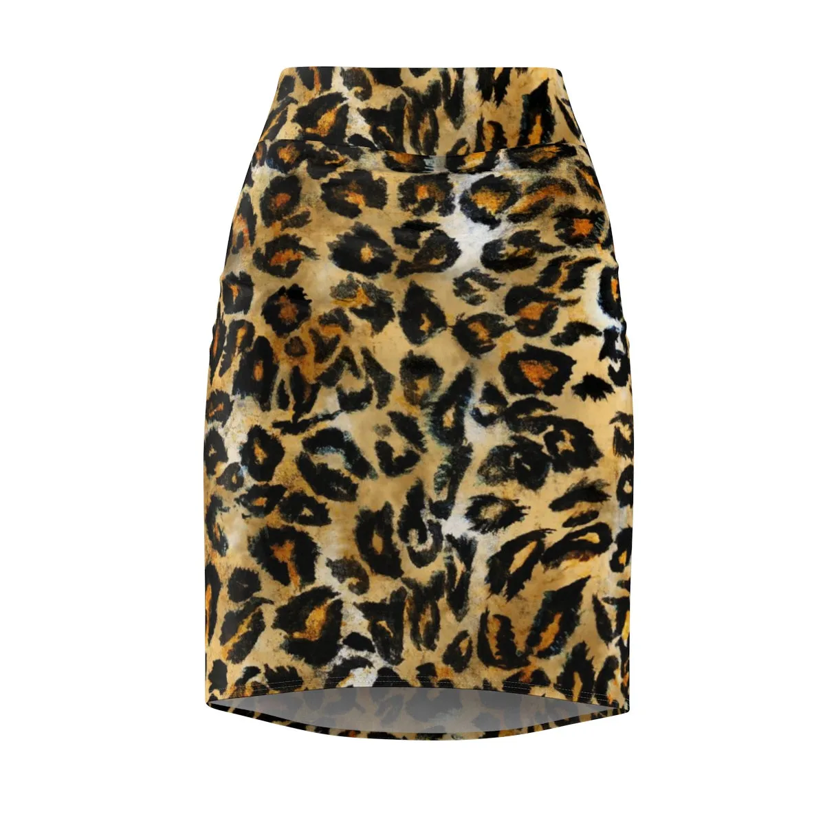 Leopard Print Women's Pencil Skirt, Animal Print Designer Skirt -Made in USA(Size XS-2XL)