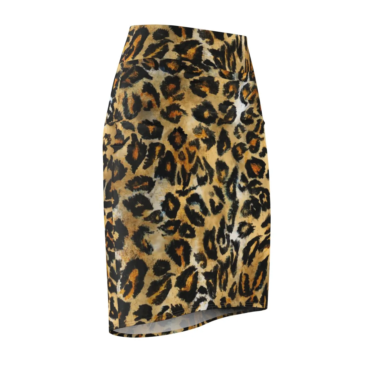 Leopard Print Women's Pencil Skirt, Animal Print Designer Skirt -Made in USA(Size XS-2XL)