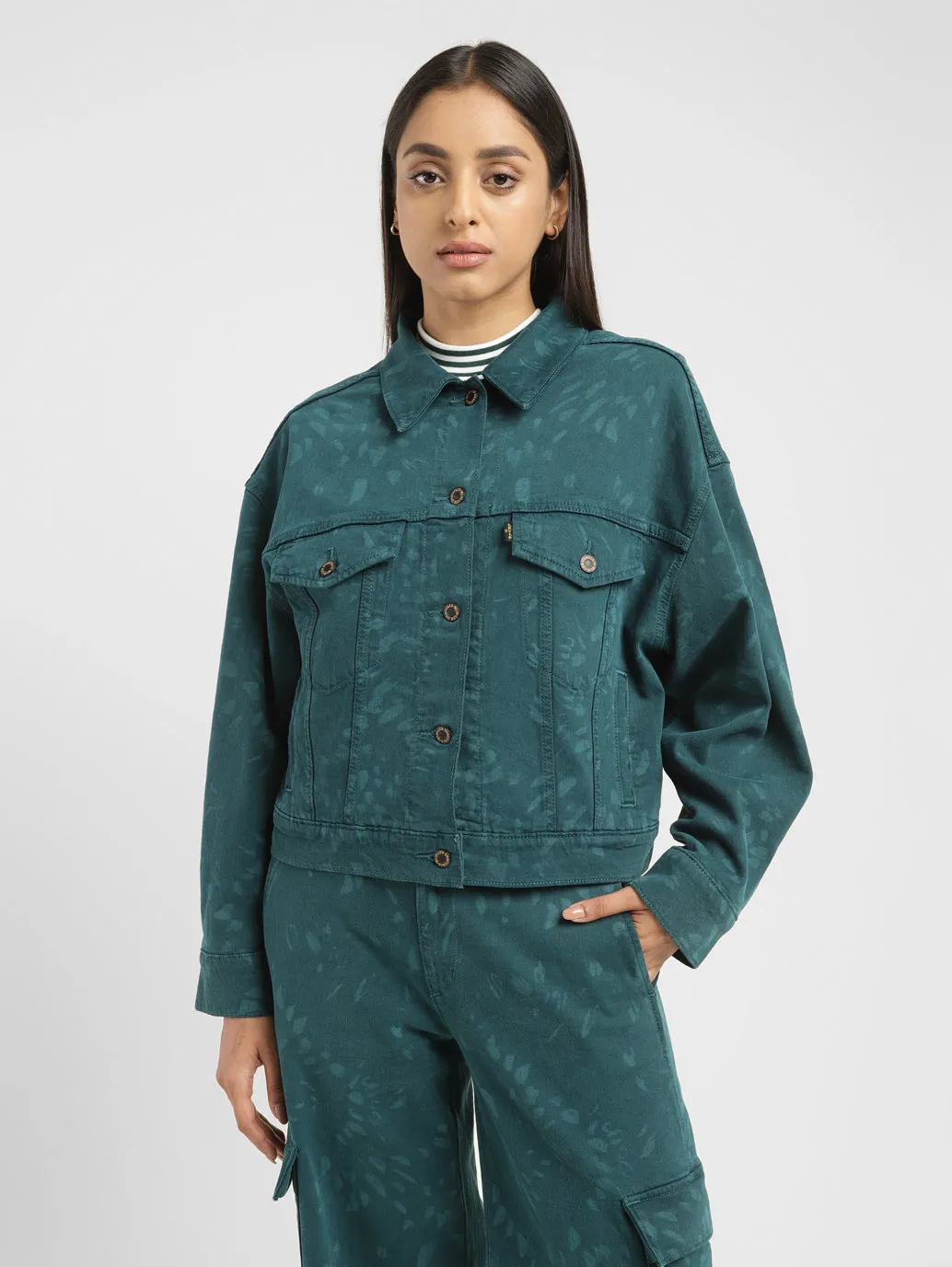 Levi's x Deepika Padukone Cropped Teal Trucker Jacket