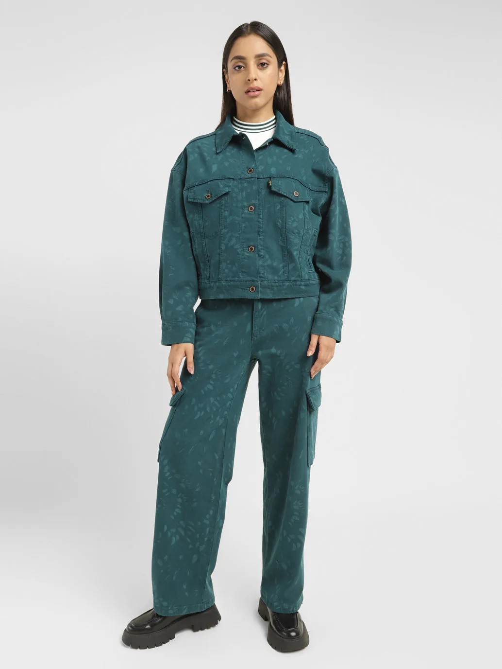 Levi's x Deepika Padukone Cropped Teal Trucker Jacket