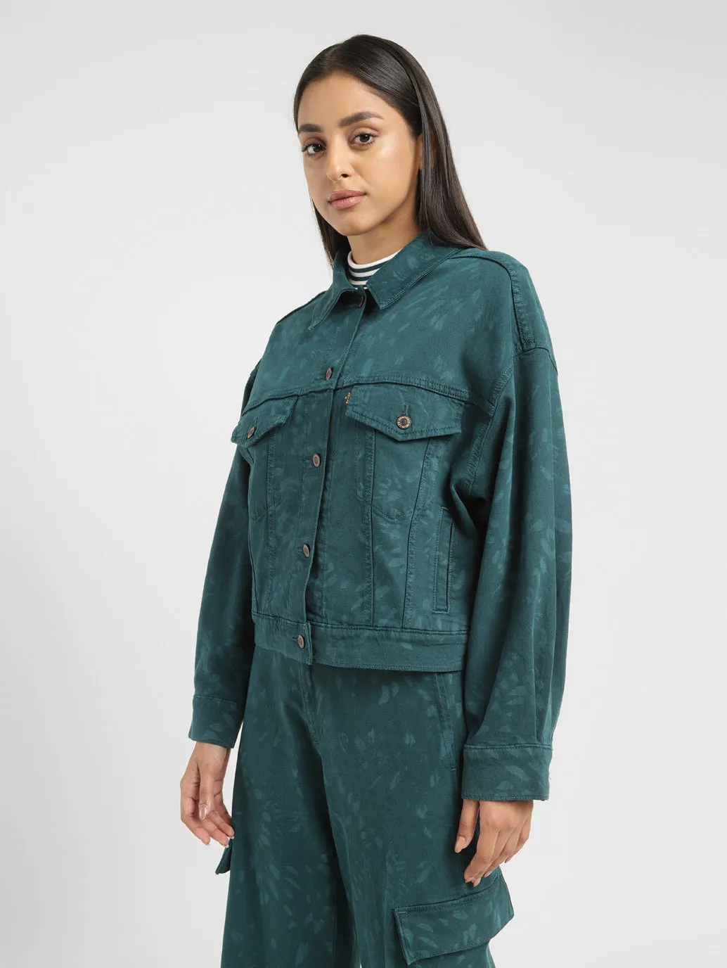 Levi's x Deepika Padukone Cropped Teal Trucker Jacket