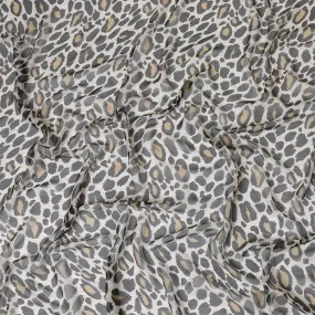 Light beige pure silk chiffon fabric with black and olive print in animal skin design-D9307