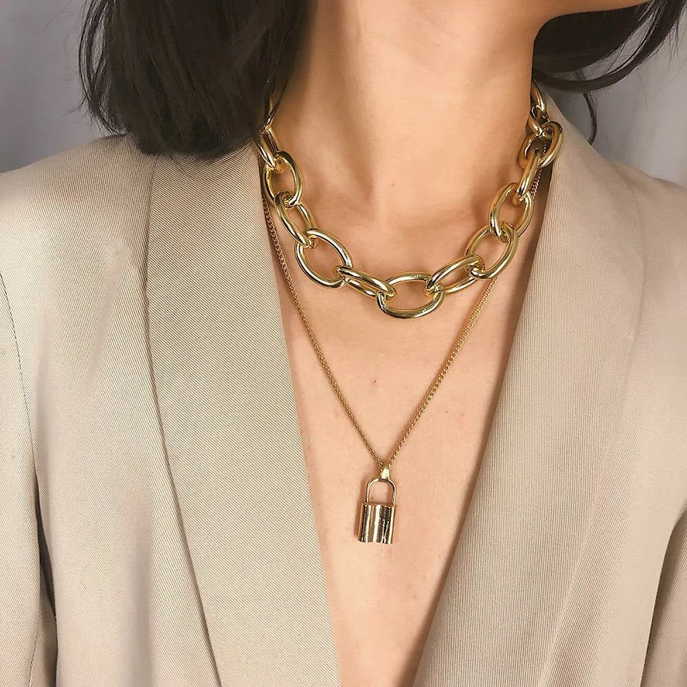 Locked Choker Layered Necklace