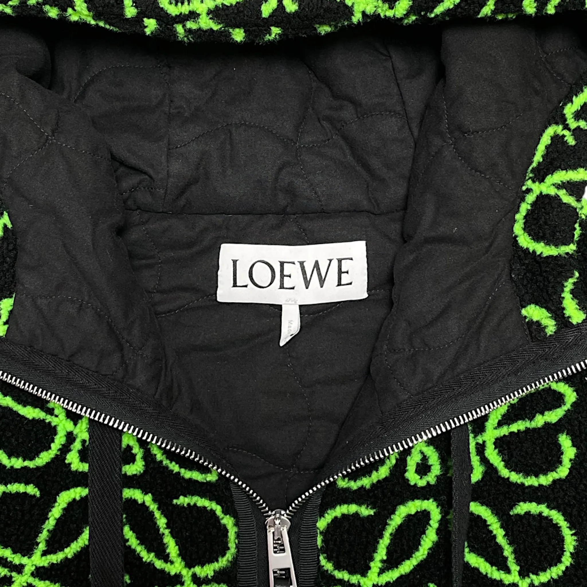 Loewe Anagram Jacquard Fleece Parka Green Black Pre-Owned