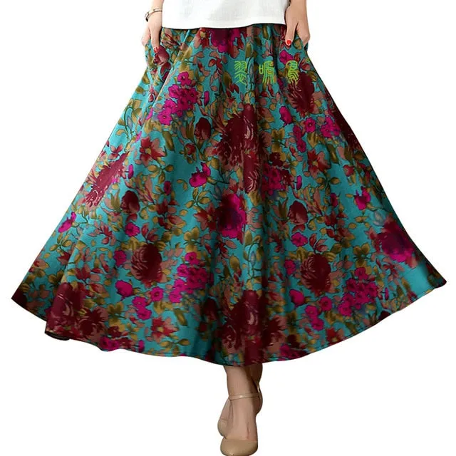 Long Flowing Thick Cotton Multicolor Skirt