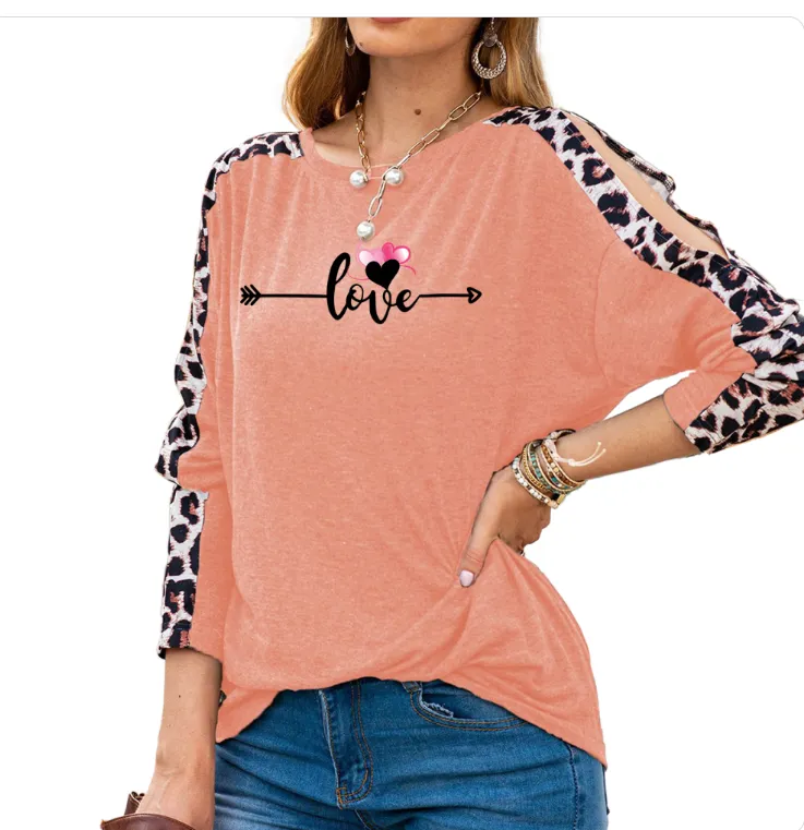 Love in Motion Women's Shoulder Slit Leopard Print Top