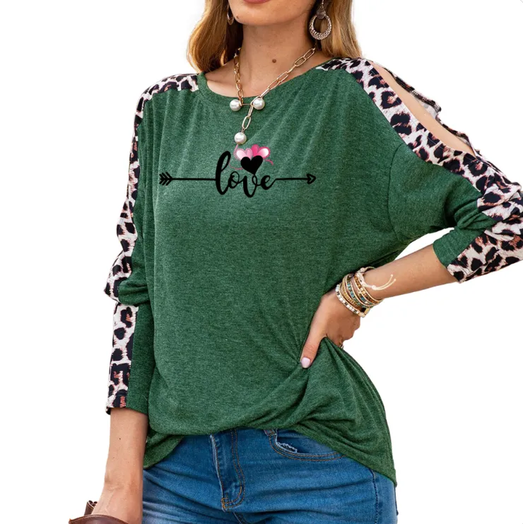 Love in Motion Women's Shoulder Slit Leopard Print Top