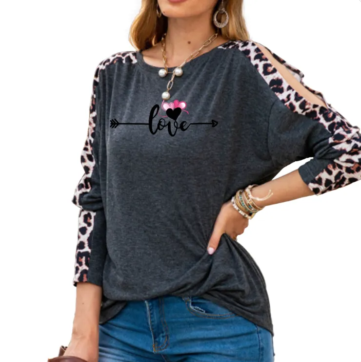 Love in Motion Women's Shoulder Slit Leopard Print Top