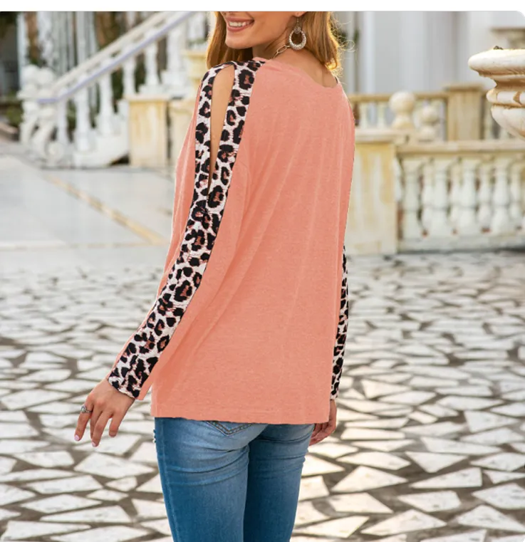 Love in Motion Women's Shoulder Slit Leopard Print Top