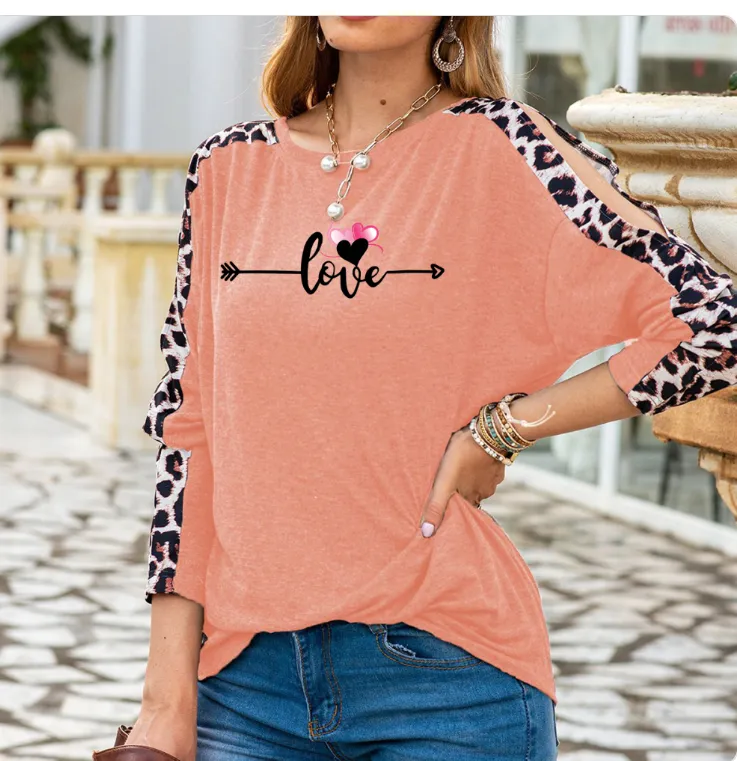 Love in Motion Women's Shoulder Slit Leopard Print Top