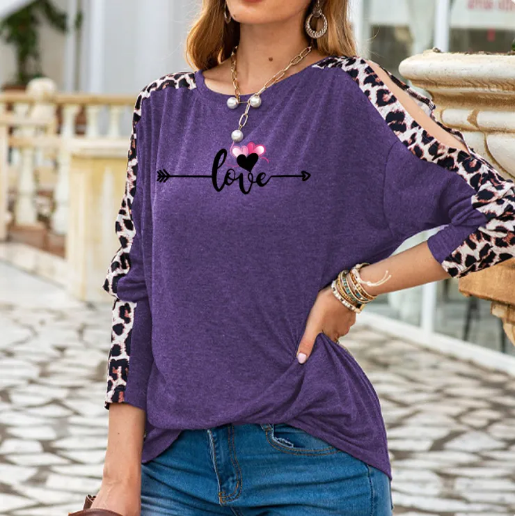 Love in Motion Women's Shoulder Slit Leopard Print Top