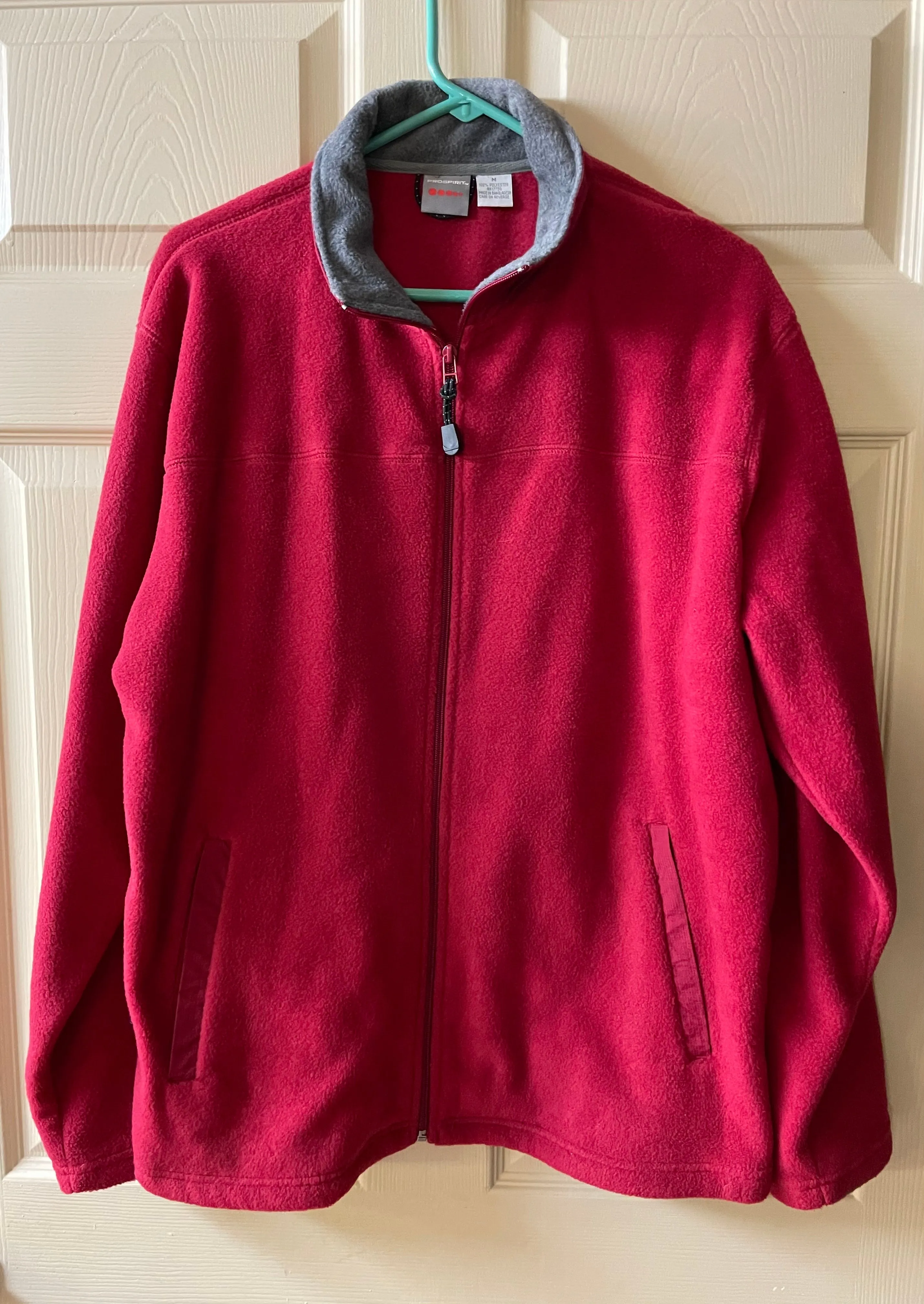 <€€* Mens Medium PROSPIRIT Red Full Zip Up Fleece Jacket Medium Pockets