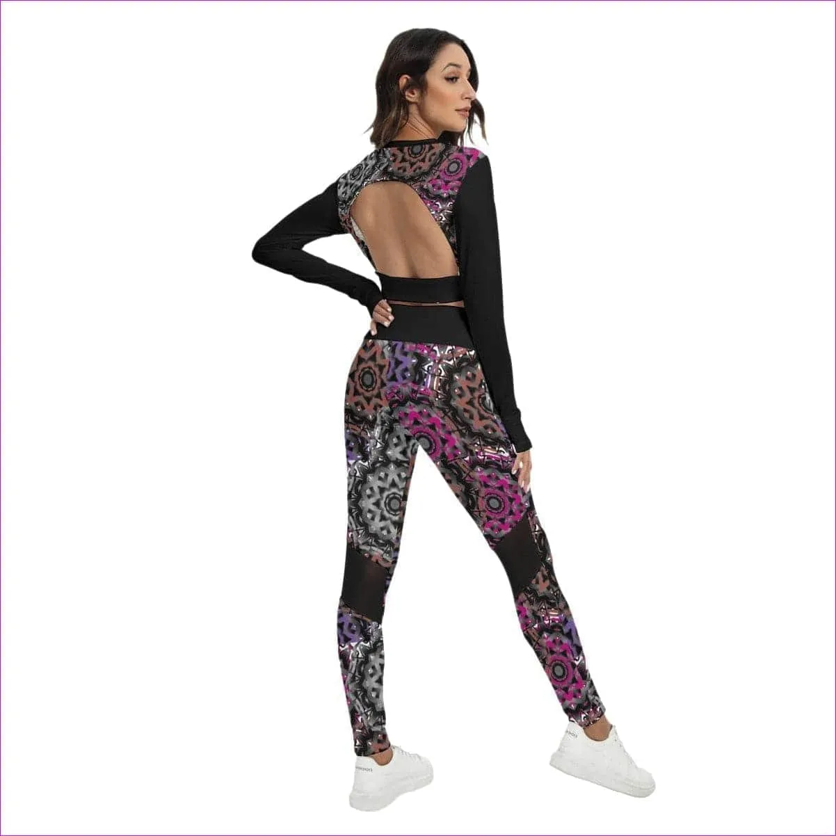 Mandala Graffiti Womens Sport Set With Backless Top And Leggings