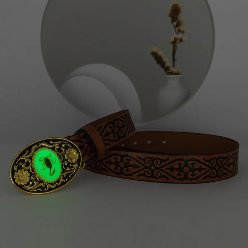 Men's Glowing In The Dark Scorpion Buckle Leather Belt