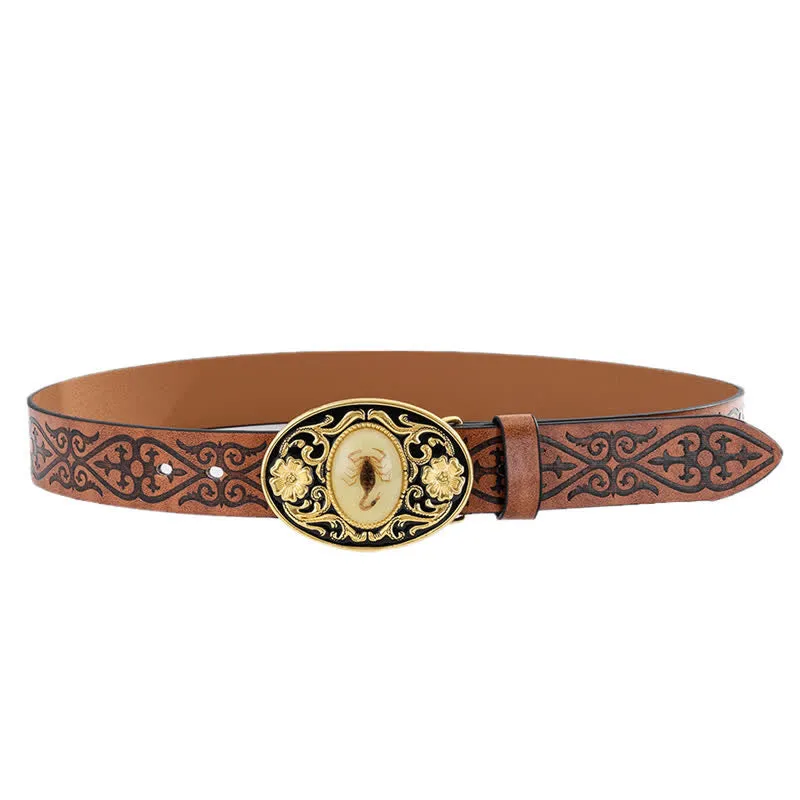 Men's Glowing In The Dark Scorpion Buckle Leather Belt